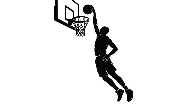Professional basketball player performing a powerful slam dunk shot during a high energy competitive game match