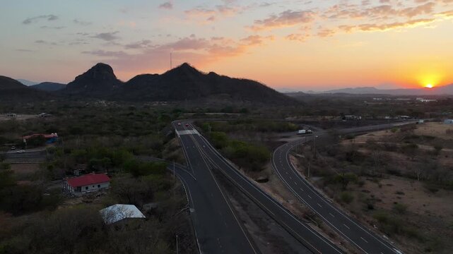 Aerial View of Honduras Highway at Sunset, Logistics Infrastructure and Interoceanic Trade Corridor