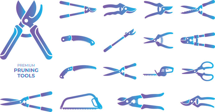 Premium pruning tools set with gradient colors for gardening and landscaping secateurs loppers saws shears clippers.