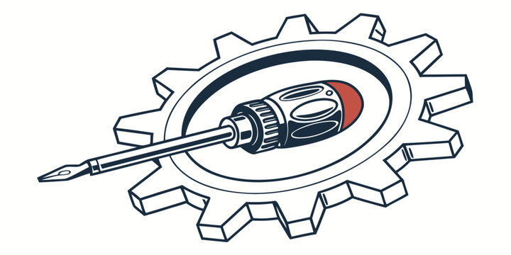 Phillips screwdriver on industrial mechanical gear with screwdriver phillips maintenance industrial engineering hardware mechanical technical construction equipment