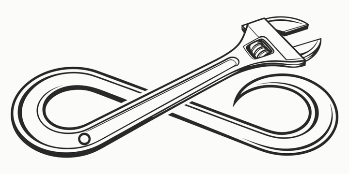 Adjustable spanner wrench forming an infinity symbol shape with infinity mechanic maintenance engineering hardware equipment technical construction industrial profession
