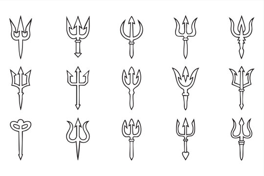 Trident Vector Icon Set for Poseidon, Neptune and Mythology Design