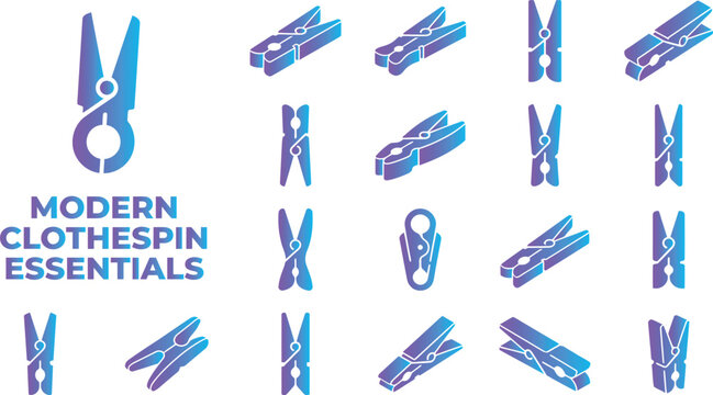 Modern clothespin essentials with vibrant blue purple gradient.