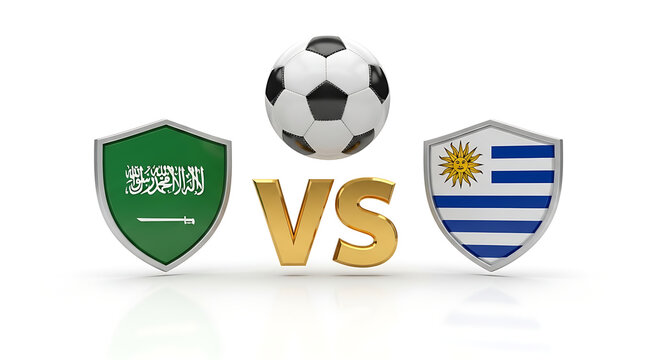 Soccer ball between two team shields with vs
