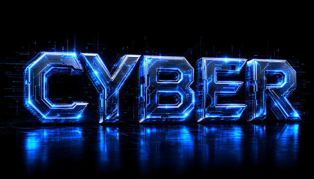 CYBER Futuristic Neon Typography with Glowing Blue Tech Effects