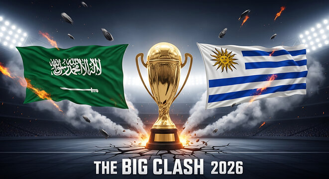 Saudi arabia vs uruguay football match with trophy