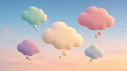 Obraz premium Abstract thought bubbles floating against a gradient sky, representing ideas and creativity.
