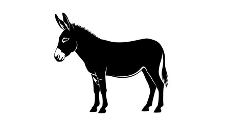 Fototapeta premium Black Donkey Silhouette Standing Side View on White Background