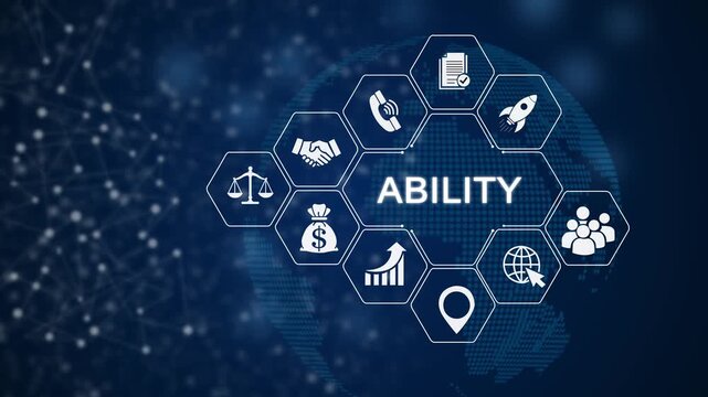 3d animation of business ability concept with glowing particles abstract background, corporate success