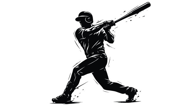 Black and white graphic illustration of a professional baseball player swinging a heavy wooden bat
