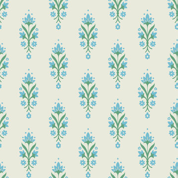 Delicate Cream Botanical Damask Sprig Design