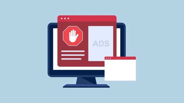 Ad Blocking Technology with Monitor and Browser 2d Animation with Alpha Matte