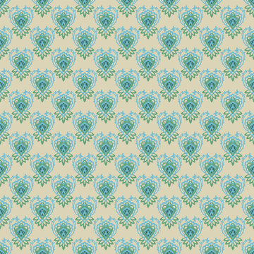 Intricate Botanical Heart Damask Motif