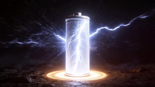 Cylindrical battery with electric lightning discharge and particle effects