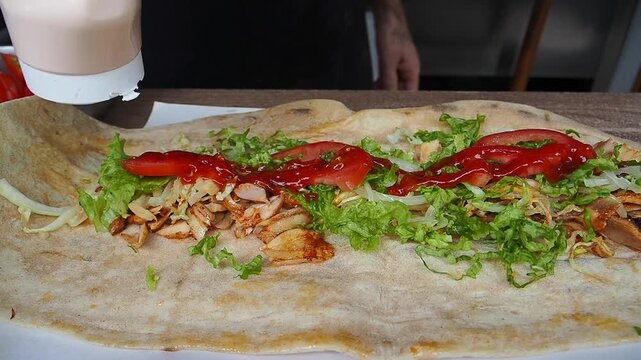 Tasty shawarma being made in local restaurant kitchen