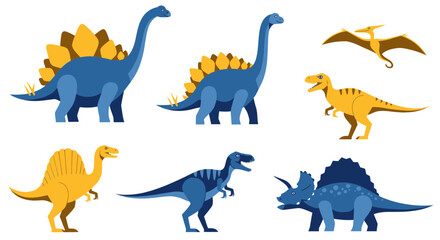 Cute Cartoon Dinosaurs Collection: Stegosaurus, Brontosaurus, T-Rex, Triceratops © kretek