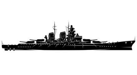 Silhouette of a Battleship, Naval Warship Illustration, Military Vessel Vector © kretek
