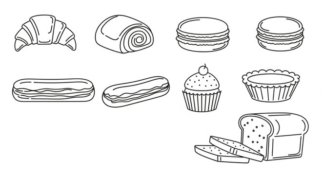 Collection of Hand Drawn Baked Goods and Pastries.