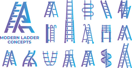 Modern ladder concepts showing different types of ladders for construction access and safety purposes. © ParvejBD