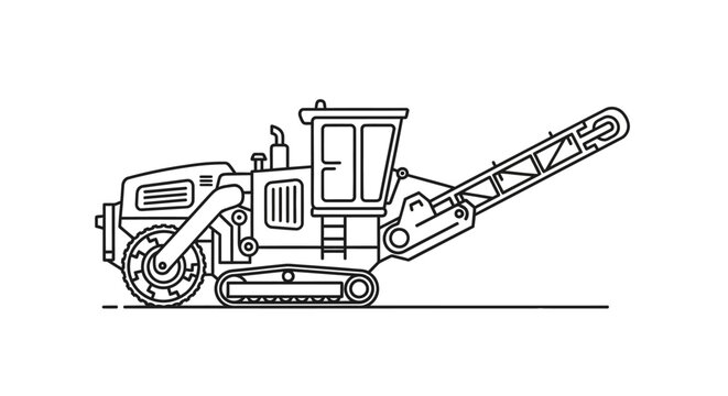 Road Milling Machine Line Art Illustration