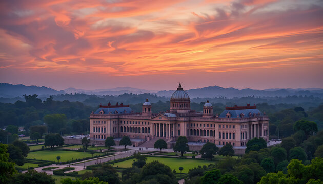 Aerial view of the parliament house in bangkok, thailand, at sunset government building architecture