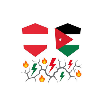 Austria vs palestine flags with lightning bolts and flames