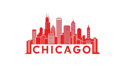 Fototapeta premium Chicago Skyline Silhouette Red Illustration - Cityscape Landmark Buildings