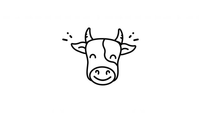 Cow icon animation with a cheerful line art design great for logos, presentations, and educational content for children media.