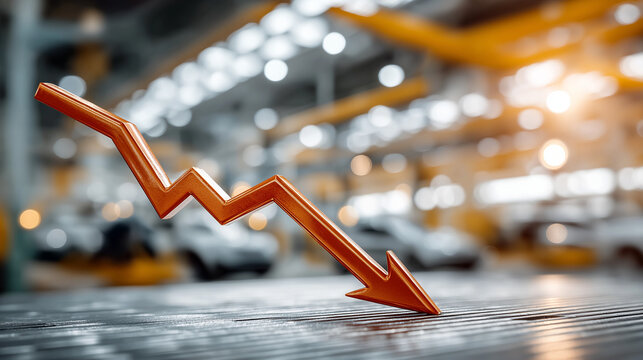 Economic Downturn: A symbolic depiction of financial hardship in an industrial setting, featuring a downturn arrow representing economic challenges and potential recession.