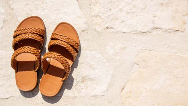 Leather sandals woven straps