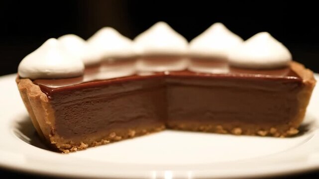 Fresh baked caramel flan dessert with whipped cream topping on plate close up