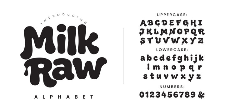 Milk Raw Dripping Liquid Font with Melty Bubble Shapes for Food and Beverage Product Packaging