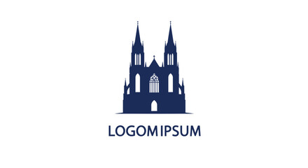 Fototapeta premium Gothic Cathedral Silhouette Logo - Dark Blue Church Icon