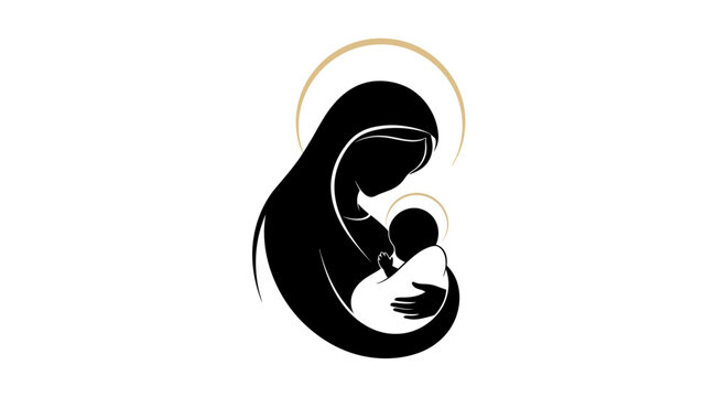 Mother and Child Silhouette with Halo - Religious Iconography