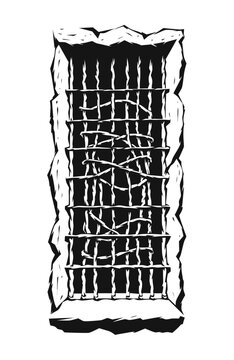Linocut prison window silhouette