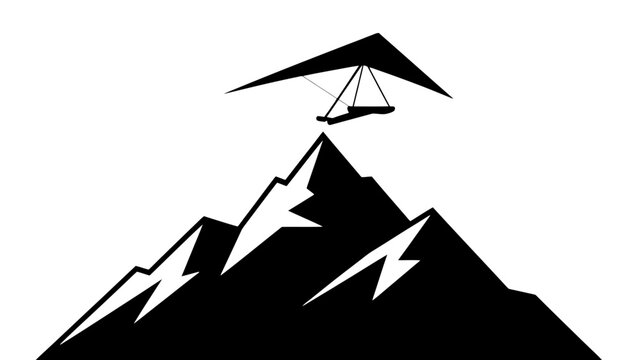 Black mountain, paraglider icon, adventure symbol, travel logo