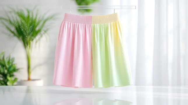 Pastel Pink and Blue Towels Hanging on Clothesline on White Background