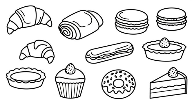 Collection of Hand Drawn Pastries and Baked Goods Icons.