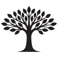 Obraz premium Black silhouette of a leafy tree with branches and trunk design element