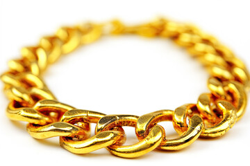 Obraz premium Luxury Gold Chain Bracelet Isolated on White Background. Close Up Macro of Elegant Golden Chain Bracelet Jewelry.