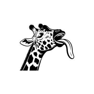 Funny giraffe head illustration with tongue sticking out