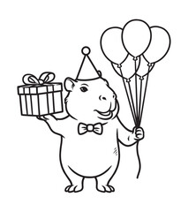 Fototapeta premium capybara celebrates birthday with gifts and balloons 