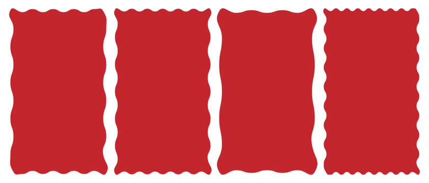 Geometric shapes with scallop and zigzag edges set. Rectangle shape frame with zigzag edge. set wavy edge frames.  zigzag frames edge red color silhouette scalloped scallop edge shape rectangle shape.