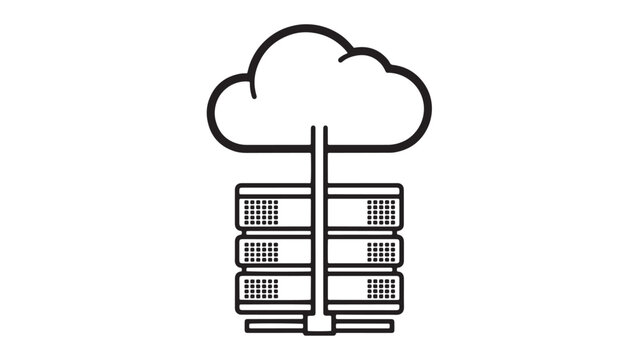 Cloud computing data center outline icon isolated on black background