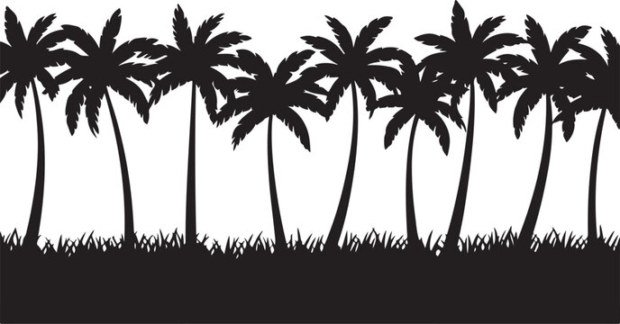 Palm trees silhouette seamless vector pattern