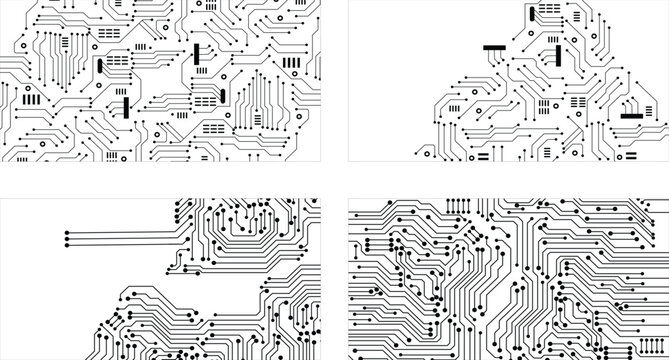 Digital Technology Circuit Textures. Abstract PCB Traces Background Pack