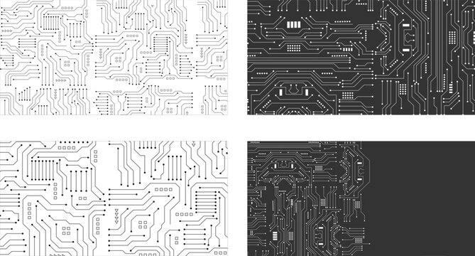 Futuristic Electronic Network Backgrounds. Microchip Pathway Pattern Collection