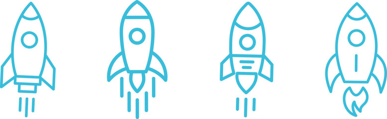 Rocket icon set launch startup spaceship shuttle missile spacecraft galaxy universe technology innovation exploration astronomy science futuristic transport speed power energy vector icon. © ZK Vectors