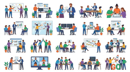 Fototapeta premium Diverse group of people collaborating in a modern office setting.