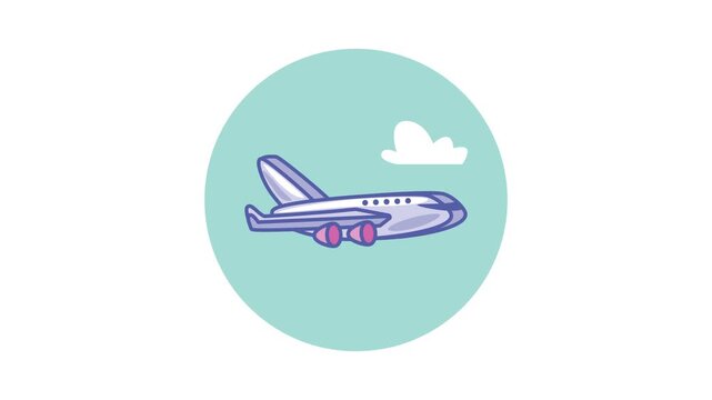 Cartoon airplane flying through clouds, dynamic motion, abstract travel concept.